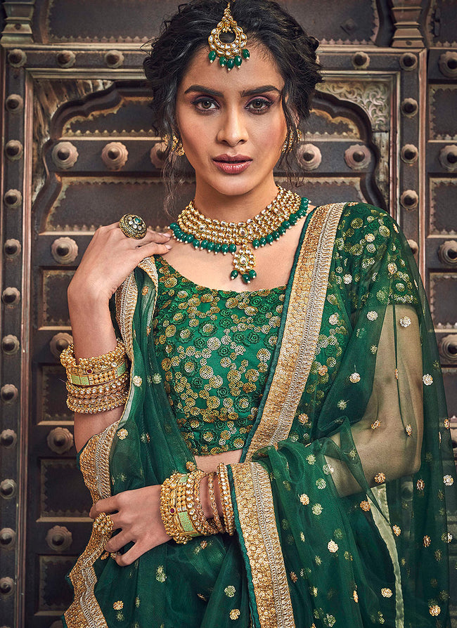Dark Green Golden Designer Wedding Lehenga Choli, Salwar Kameez
