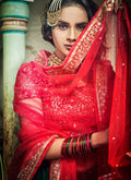 Green And Red Designer Wedding Lehenga Choli, Lehenga