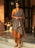 Tangerine Silk Salwar Kameez With Embellished Shawl