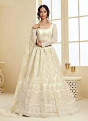 Cream Pearl Embroidered Wedding Lehenga Choli