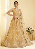 Beige Golden Pearl Embroidered Wedding Lehenga Choli