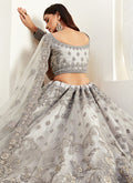 Indian Clothes - Silver Grey Multi Embroidered Lehenga Choli