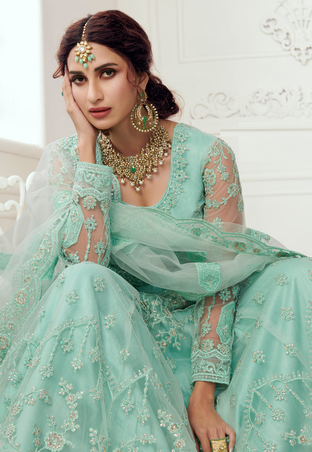 Aqua Blue Lehenga Choli In usa
