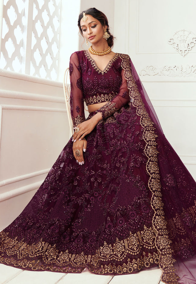 Burgundy lehenga choli sale