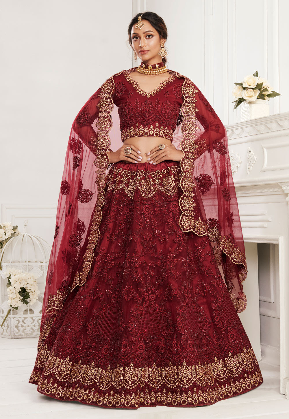 Bridal Red Embroidered Lehenga Choli