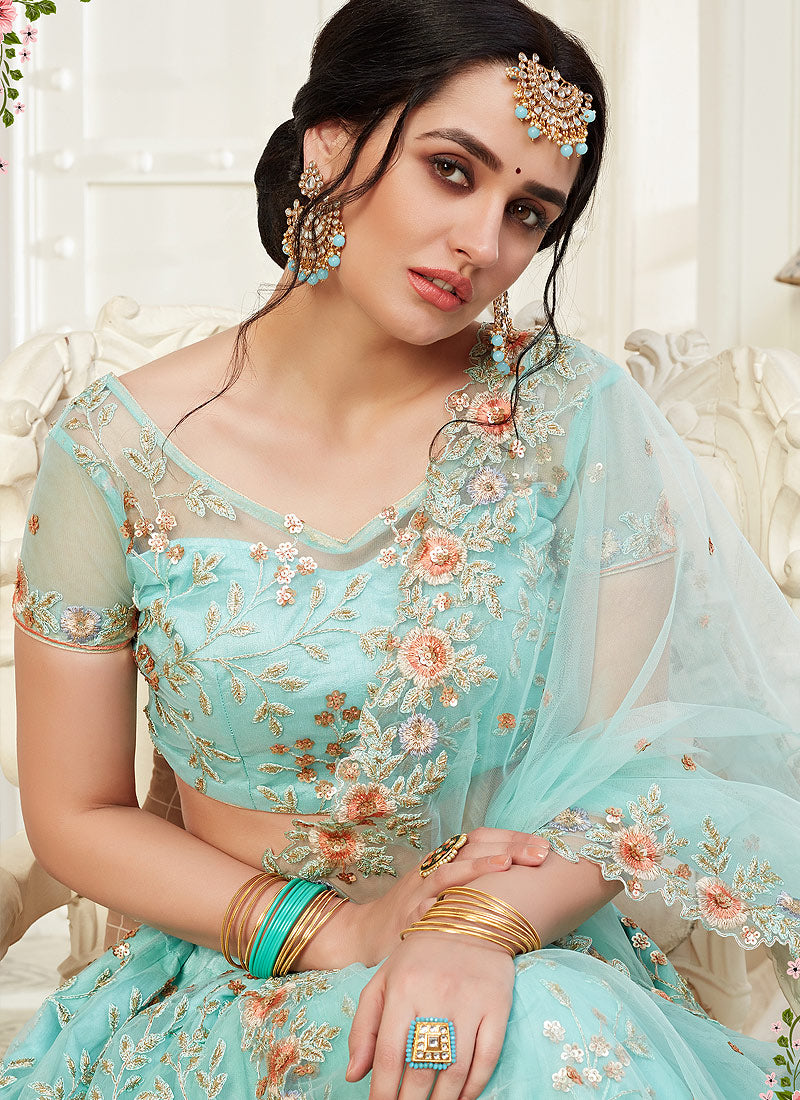 Aqua Blue Lehenga Choli In usa
