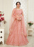Peach Floral Embroidered Designer Lehenga Choli
