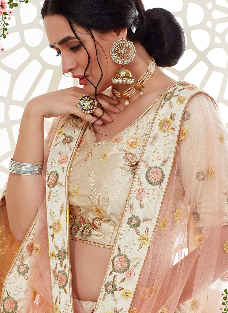 Cream And Pink Lehenga Choli In usa