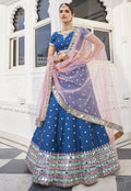 Blue And Pink Mirror Work Wedding Lehenga Choli