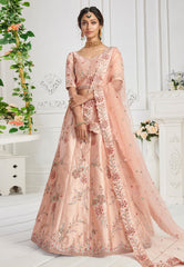 Peach Floral Embroidered Designer Lehenga Choli