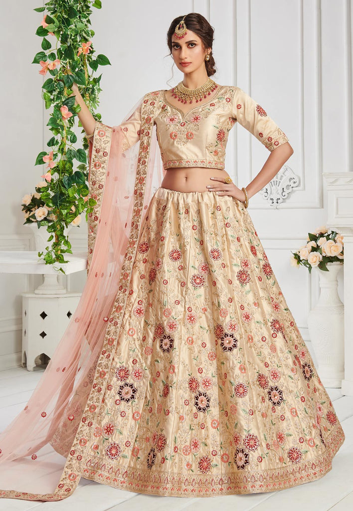 Ivory Cream Floral Embroidered Lehenga Choli