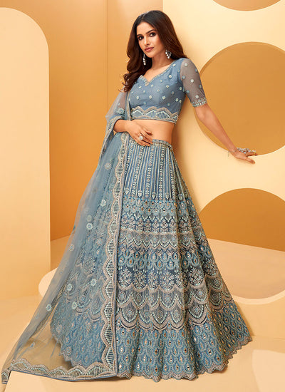 Ice Blue Sequence Embroidered Lehenga Choli