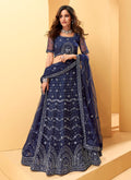 Navy Blue Mirror Work Embroidered Wedding Lehenga Choli