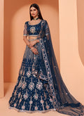 Persian Blue Motif Embroidered Wedding Lehenga Choli