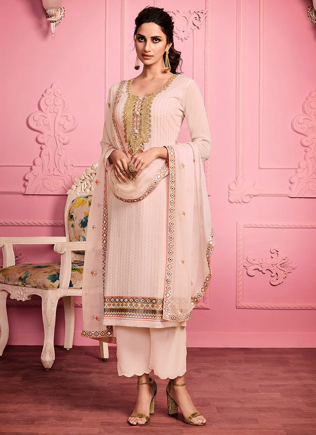 Soft Peach Embroidered Pakistani Pant Suit