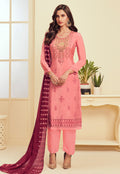 Pink Floral Embroidered Pakistani Pant Suit
