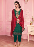 Green And Red Designer Pakistani Pant Suit