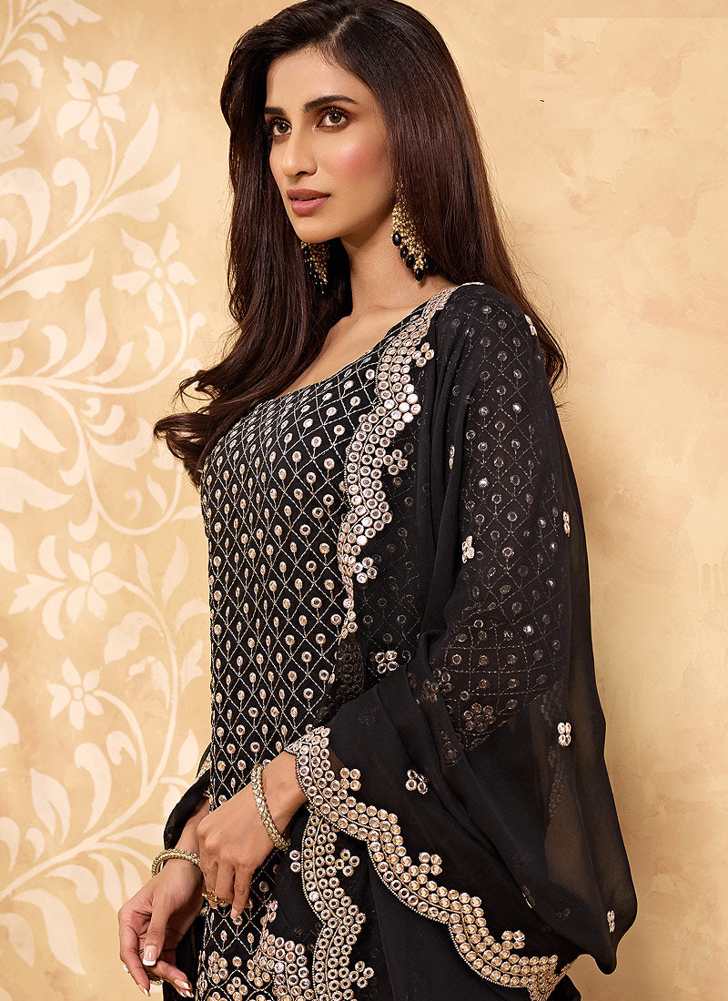 Black Georgette Sharara Suit 