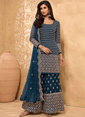 Royal Blue Embroidered Georgette Sharara Suit