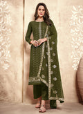 Olive Green Sequence Embroidered Pakistani Pant Suit
