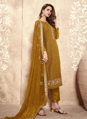 Mustard Yellow Sequence Embroidered Pakistani Pant Suit