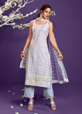 Lavender Lucknowi Embroidery Pant Style Suit In USA