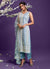 Steel Blue Lucknowi Embroidery Designer Pant Style Suit