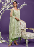 Pista Green Lucknowi Embroidery Designer Pant Style Suit