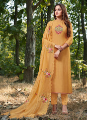Yellow Silk Pants Style Suit