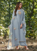 Blue Cotton Silk Pants Style Suit