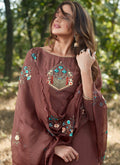 Brown Embroidered Cotton Silk Pants Style Suit, Salwar Kameez