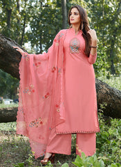 Peach Cotton Silk Pants Style Suit