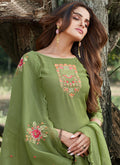 Green Embroidered Cotton Silk Pants Style Suit, Salwar Kameez