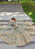 Teal Blue Golden Designer Anarkali Gown