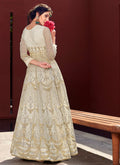 Beige White Golden Designer Anarkali Gown