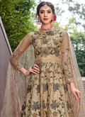 Beige And Pink Golden Designer Anarkali Gown