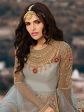 Light Teal Slit Style Anarkali Lehenga Suit
