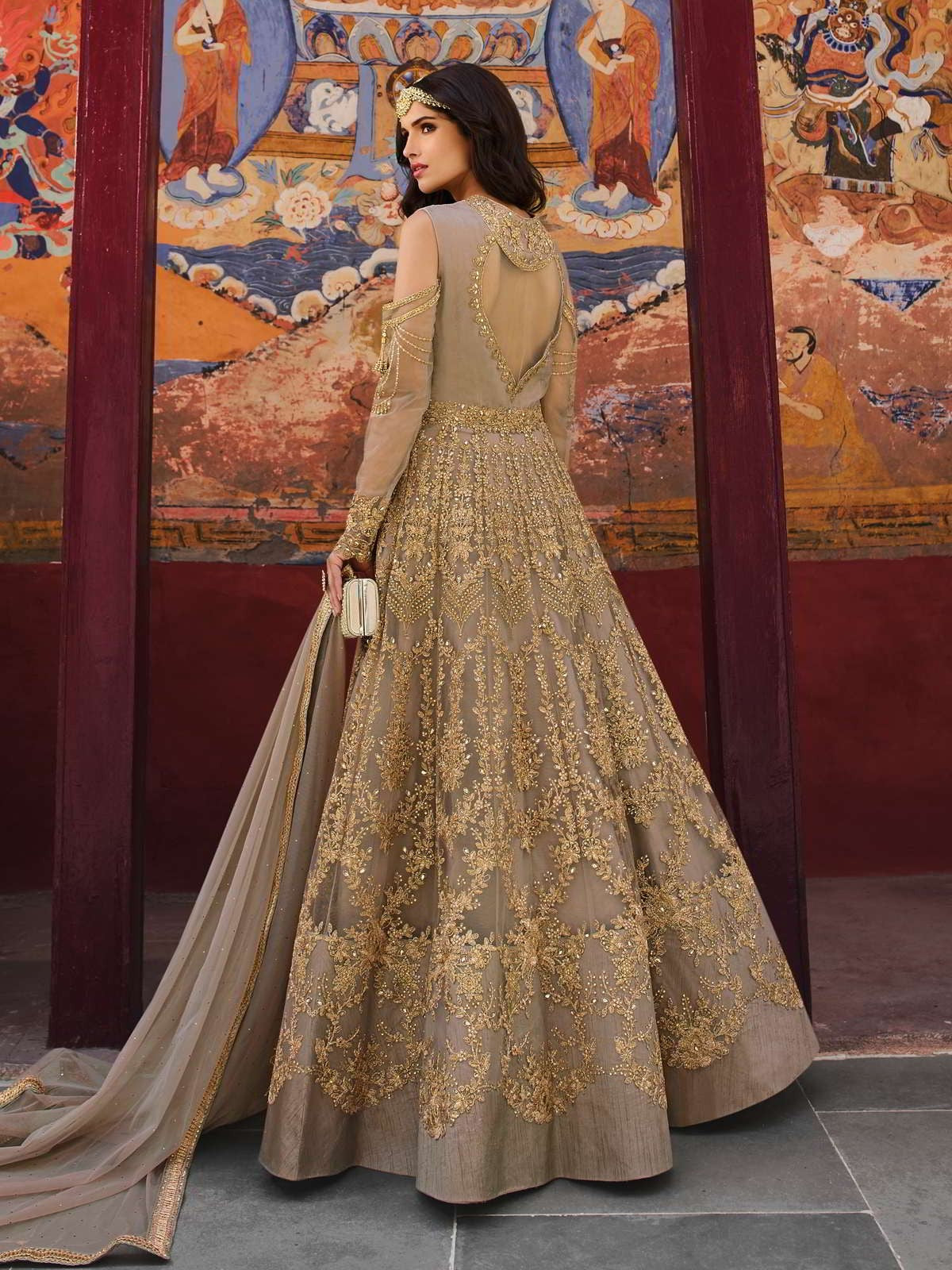 Light Copper Designer Anarkali Pant Suit