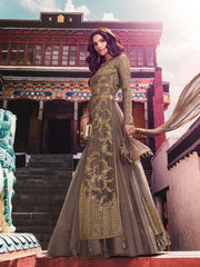 Mauve With Golden Embroidered Slit Style Designer Lehenga Suit