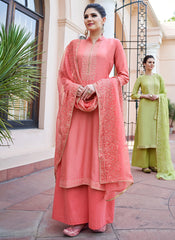Peach Kashmiri Embroidered Palazzo Suit