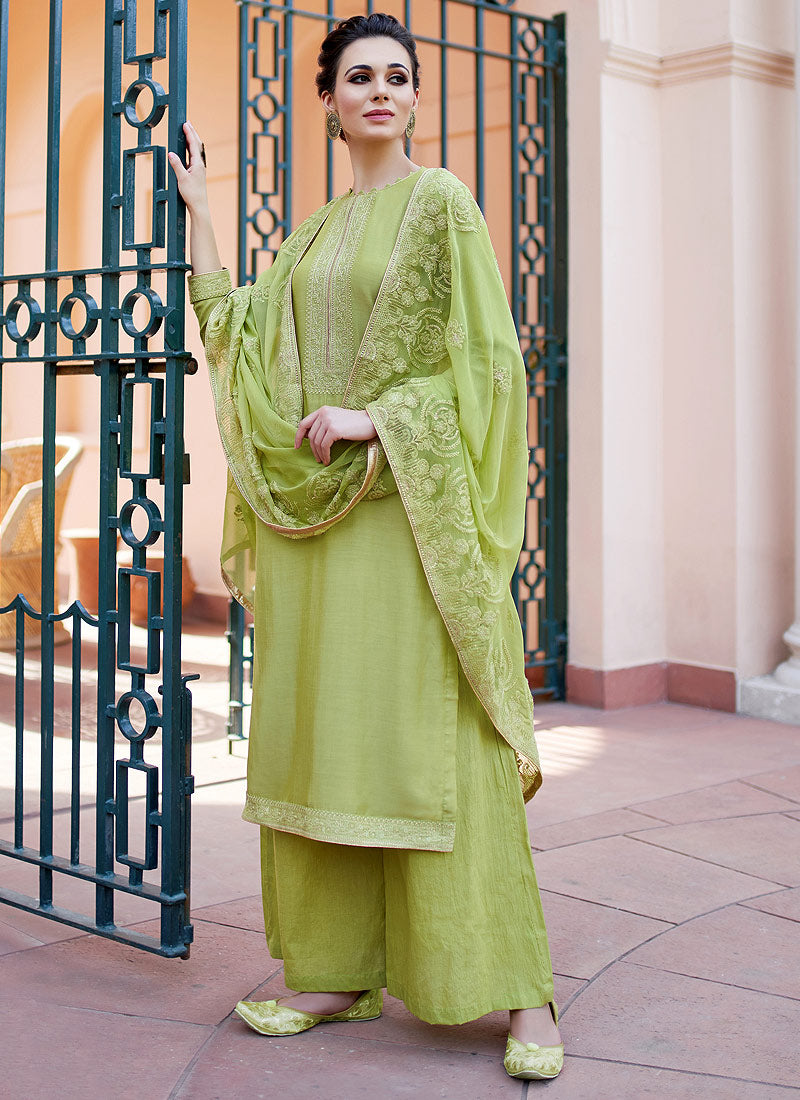 Light Green Palazzo style Dress Faux Georgette | Fashion dresses, Dress,  Dress collection