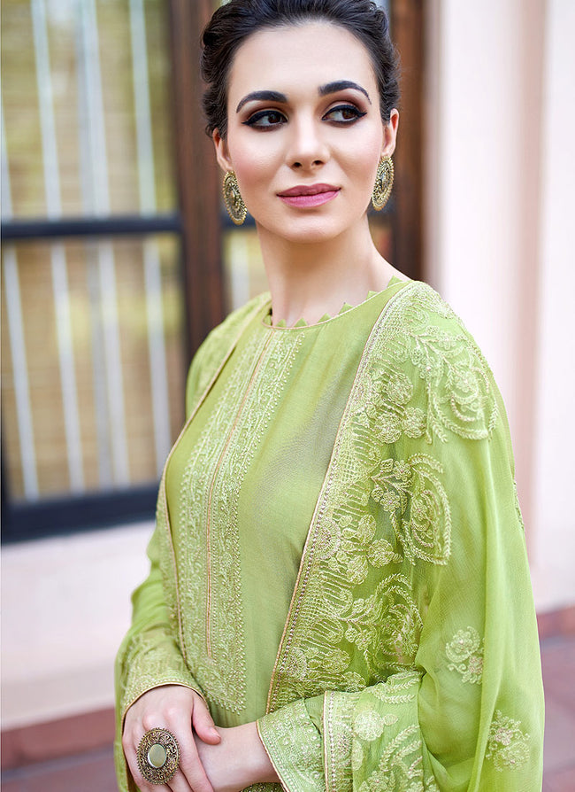 Light Green Kashmiri Embroidered Palazzo Suit