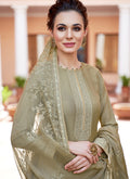 Olive Green Kashmiri Embroidered Palazzo Suit