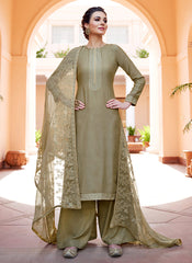 Olive Green Kashmiri Embroidered Palazzo Suit
