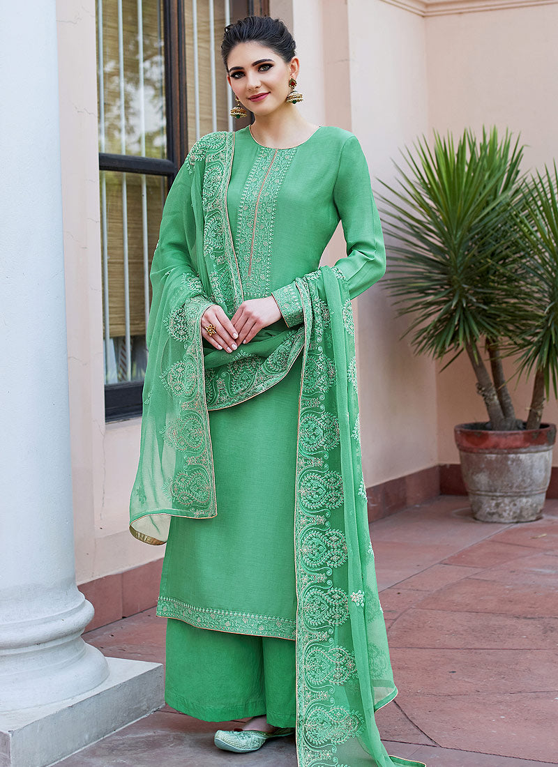 Green Kashmiri Embroidered Palazzo Suit