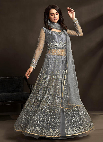 Grey Anarkali Lehenga Suit