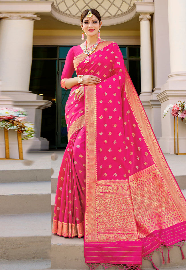 Pink Indian Banarasi Silk Saree
