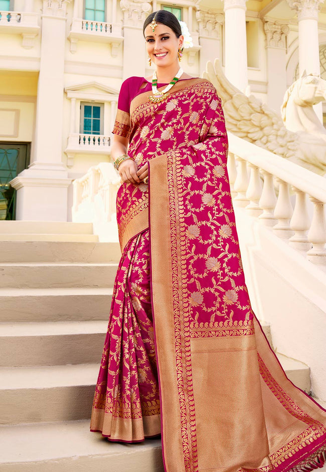 Pink Indian Banarasi Silk Saree