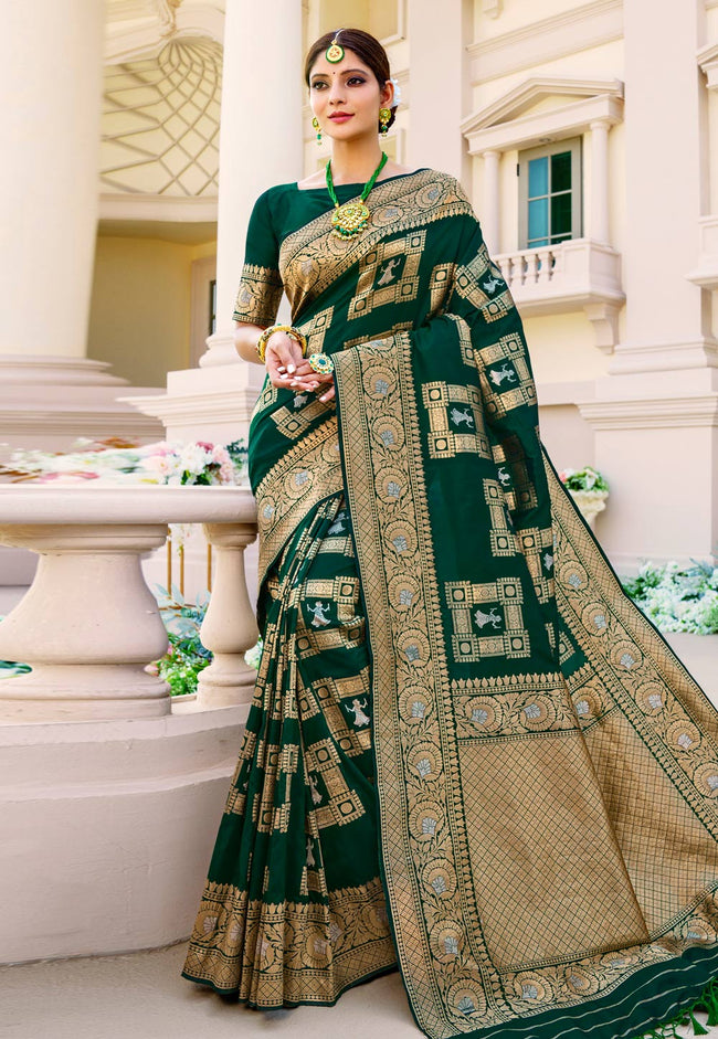 Green Indian Banarasi Silk Saree