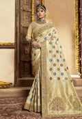 Golden Multicoloured Embroidered Wedding Saree